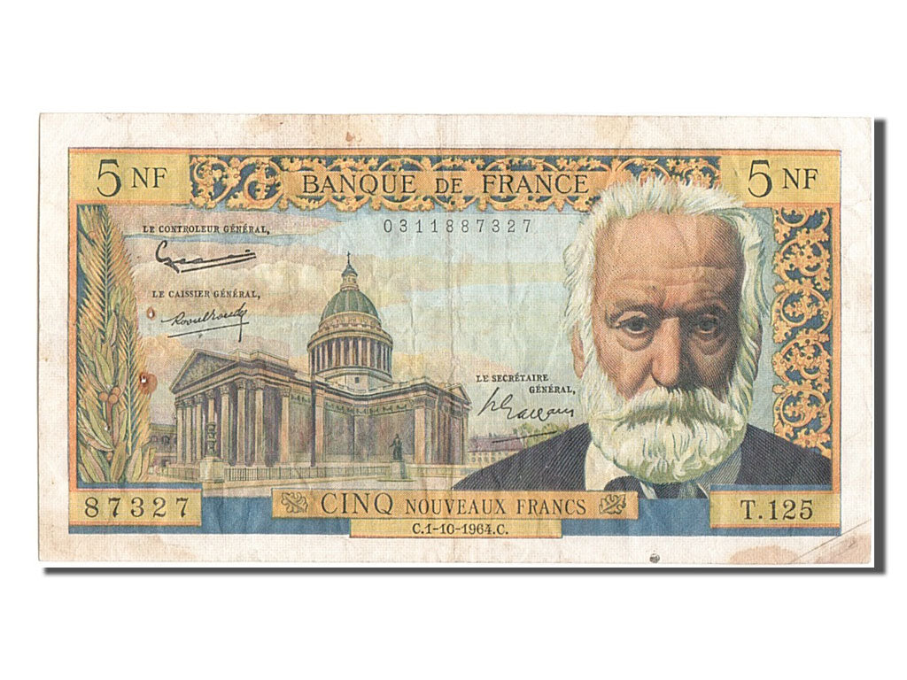 France, 5 Nouveaux Francs, 5 NF 1959-1965 ''Victor Hugo'', 1964, KM #141a,...