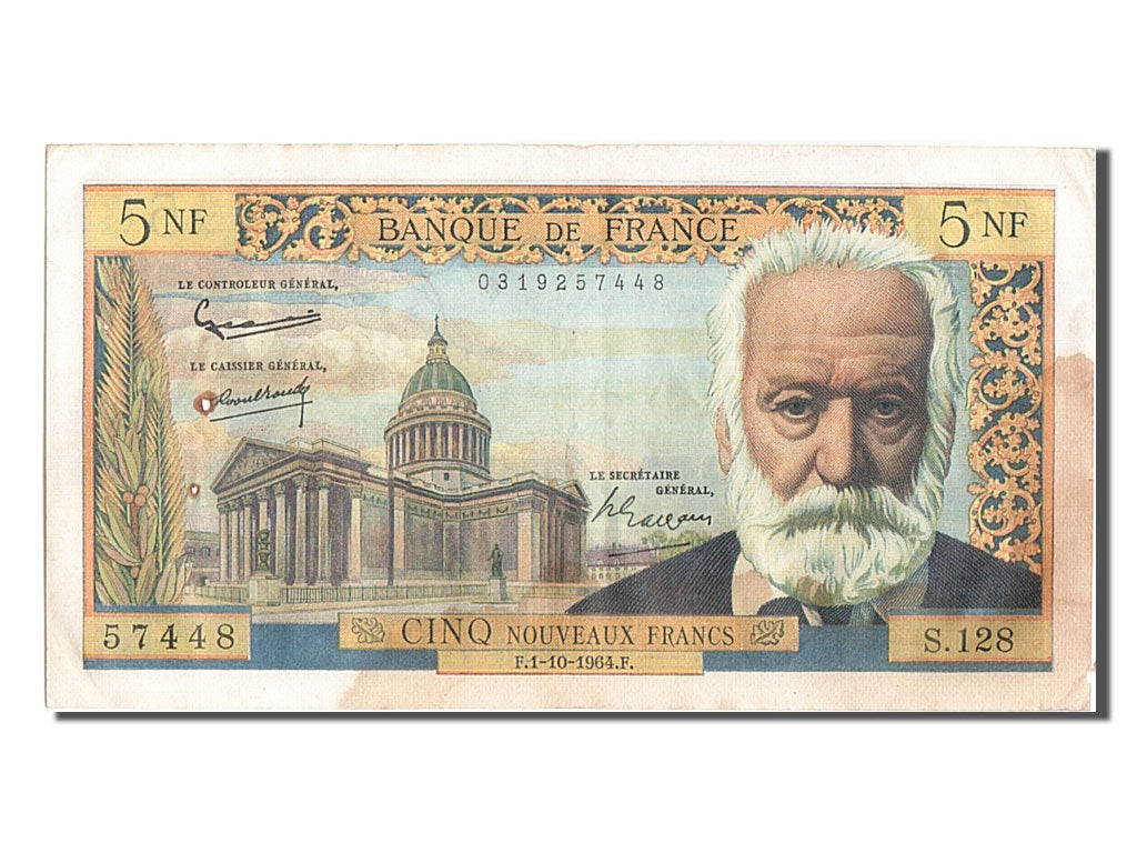 France, 5 Nouveaux Francs, 5 NF 1959-1965 ''Victor Hugo'', 1964, KM #141a,...
