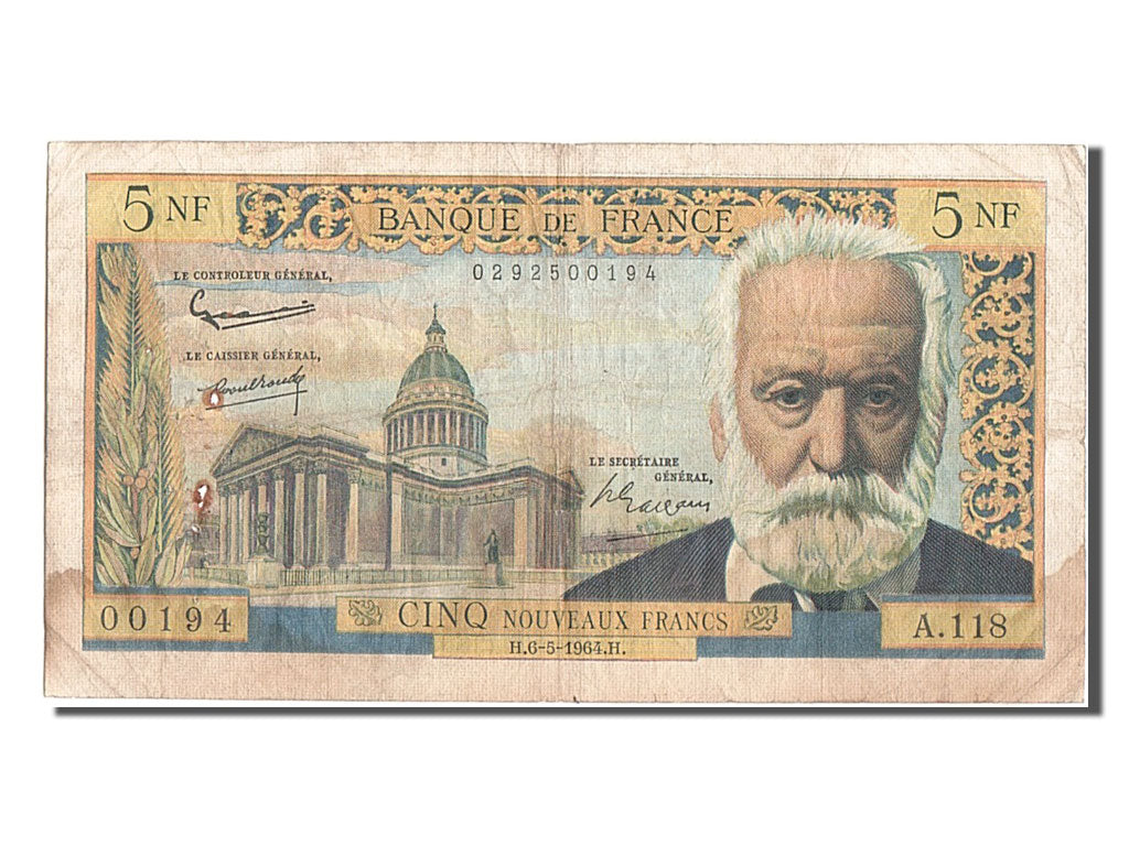 France, 5 Nouveaux Francs, 5 NF 1959-1965 ''Victor Hugo'', 1964, KM #141a,...