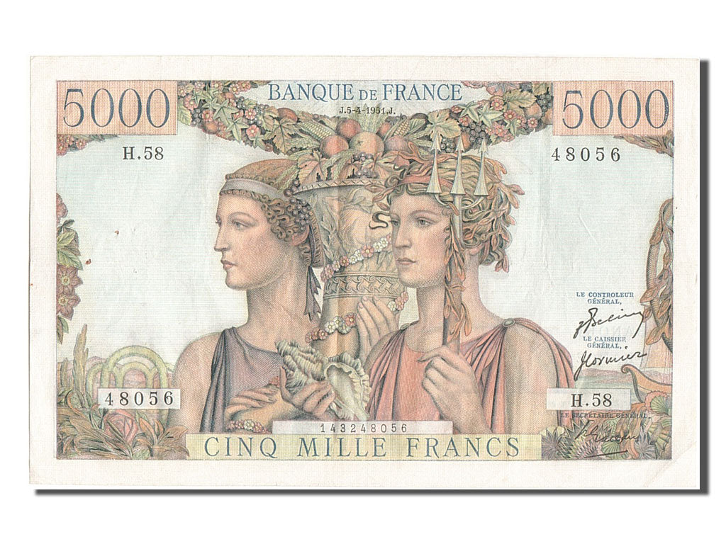 Billet, France, 5000 Francs, 5 000 F 1949-1957 ''Terre et Mer'', 1951