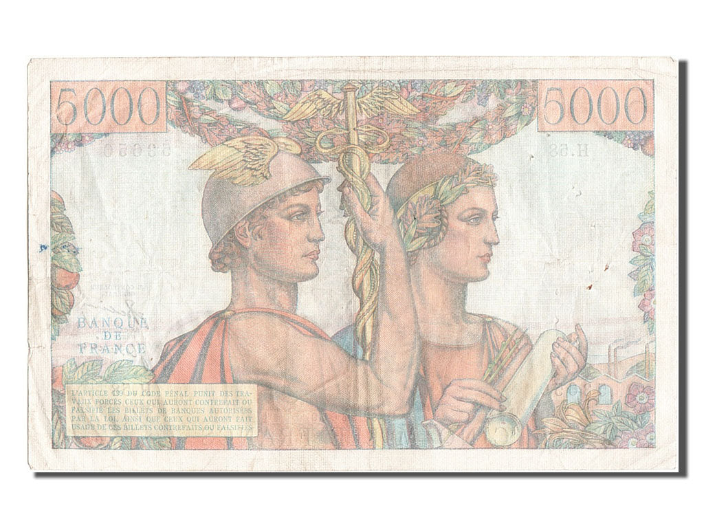 France, 5000 Francs, 5 000 F 1949-1957 ''Terre et Mer'', 1951, KM #131b,...