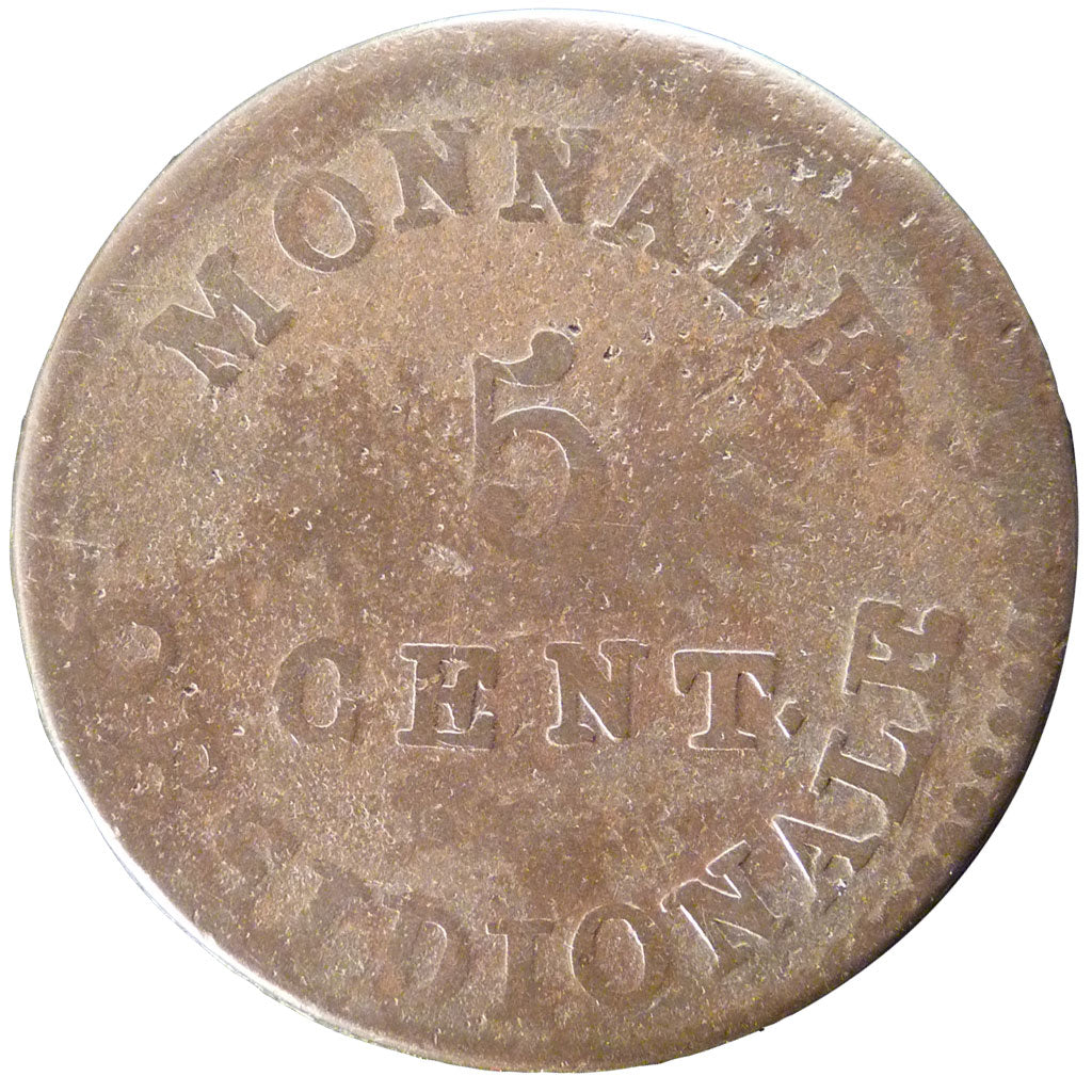 STATI FRANCESI, ANTWERP, 5 Centimes, 1814, MB, Bronzo, Gadoury:131b)1)