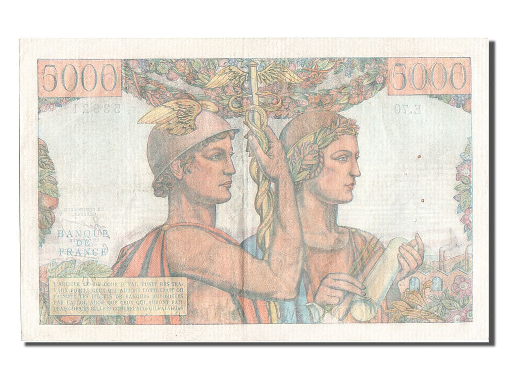 France, 5000 Francs, 5 000 F 1949-1957 ''Terre et Mer'', 1951, KM #131c,...