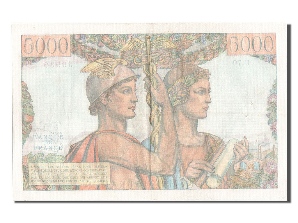 France, 5000 Francs, 5 000 F 1949-1957 ''Terre et Mer'', 1951, KM #131c,...