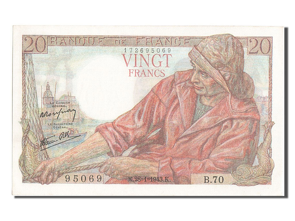 Banknote, France, 20 Francs, 20 F 1942-1950 ''Pêcheur'', 1943, 1943-01-28