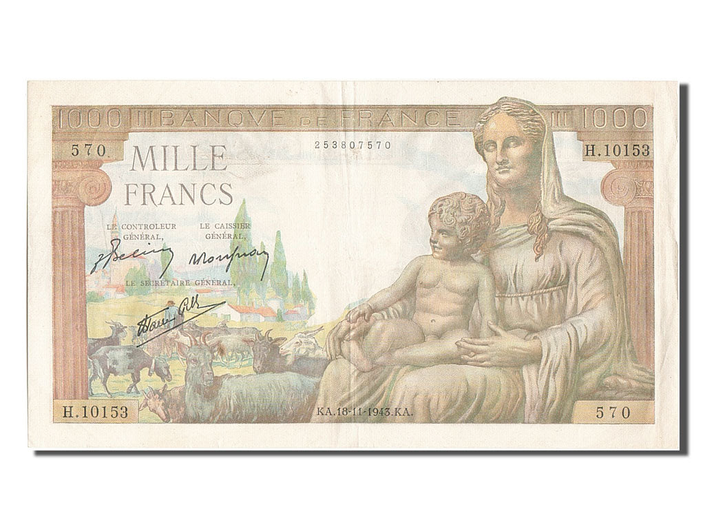Banknote, France, 1000 Francs, 1 000 F 1942-1943 ''Déesse Déméter'', 1943