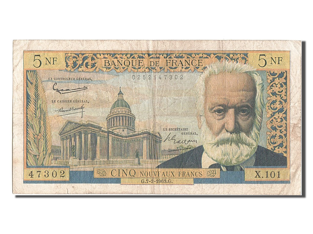 France, 5 Nouveaux Francs, 5 NF 1959-1965 ''Victor Hugo'', 1963, KM #141a,...