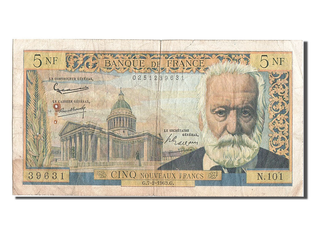 France, 5 Nouveaux Francs, 5 NF 1959-1965 ''Victor Hugo'', 1963, KM #141a,...