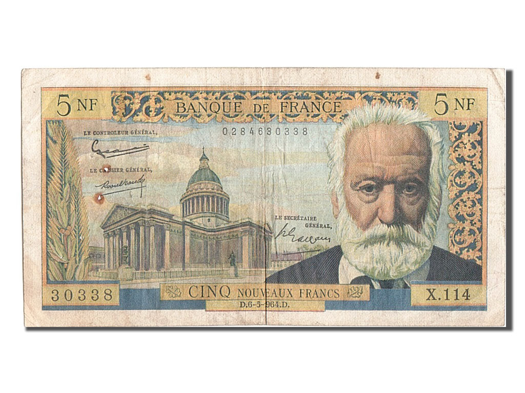 France, 5 Nouveaux Francs, 5 NF 1959-1965 ''Victor Hugo'', 1964, KM #141a,...