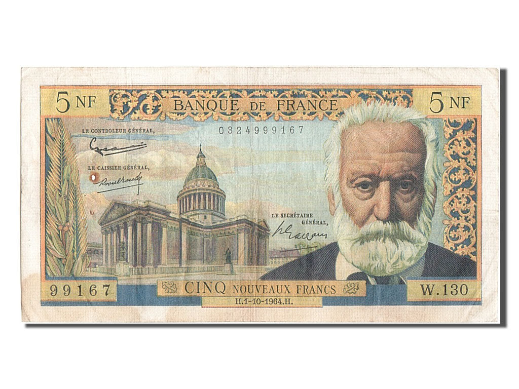 France, 5 Nouveaux Francs, 5 NF 1959-1965 ''Victor Hugo'', 1964, KM #141a,...
