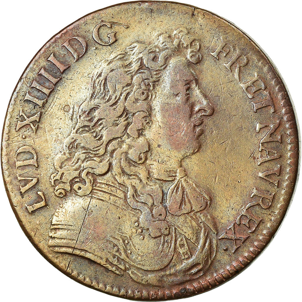 France, Token, Louis XIV, Trésor Royal, History, 1672, VF(30-35), Copper