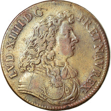 France, Token, Louis XIV, Trésor Royal, History, 1672, VF(30-35), Copper