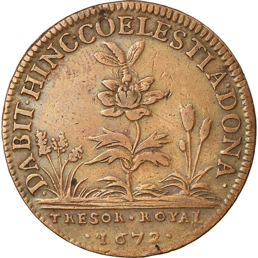 France, Token, Louis XIV, Trésor Royal, History, 1672, VF(30-35), Copper
