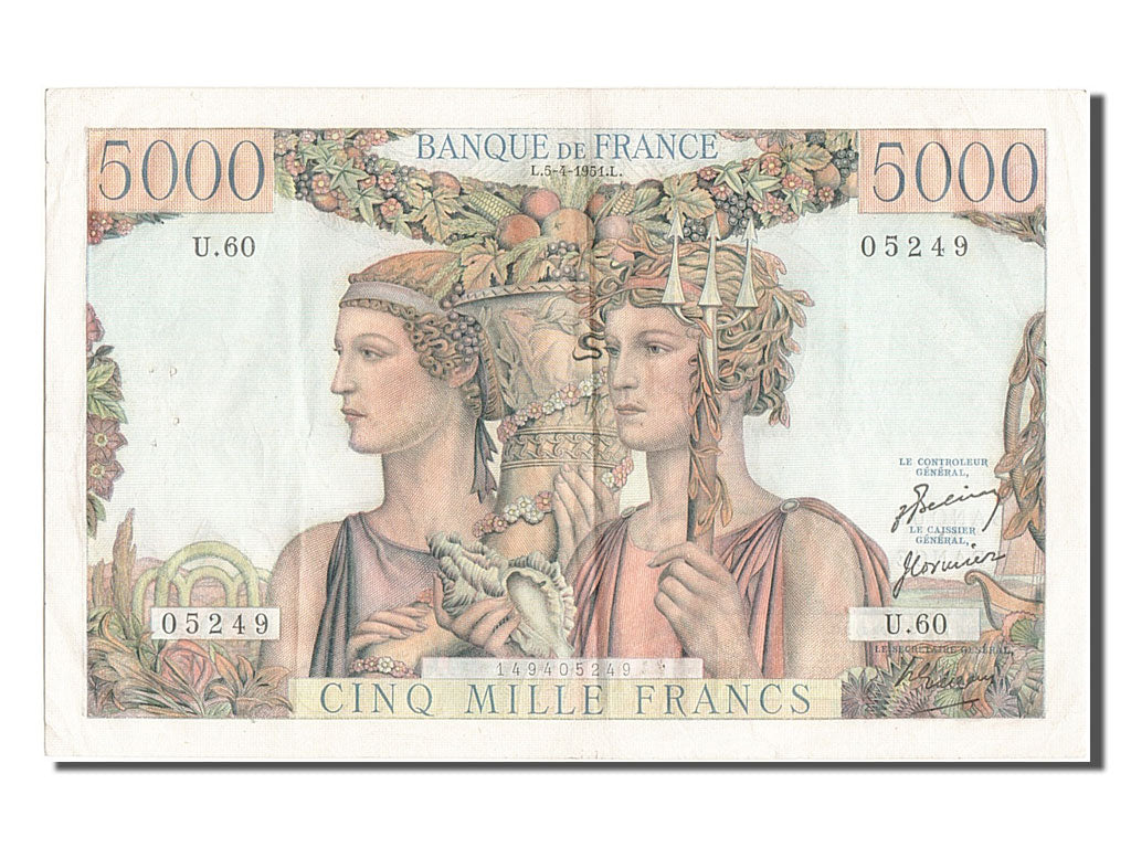 Billete, Francia, 5000 Francs, 5 000 F 1949-1957 ''Terre et Mer'', 1951