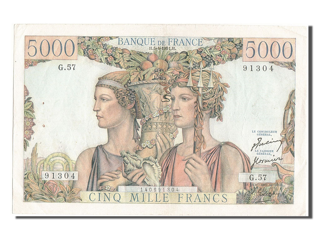 Banknote, France, 5000 Francs, 5 000 F 1949-1957 ''Terre et Mer'', 1951