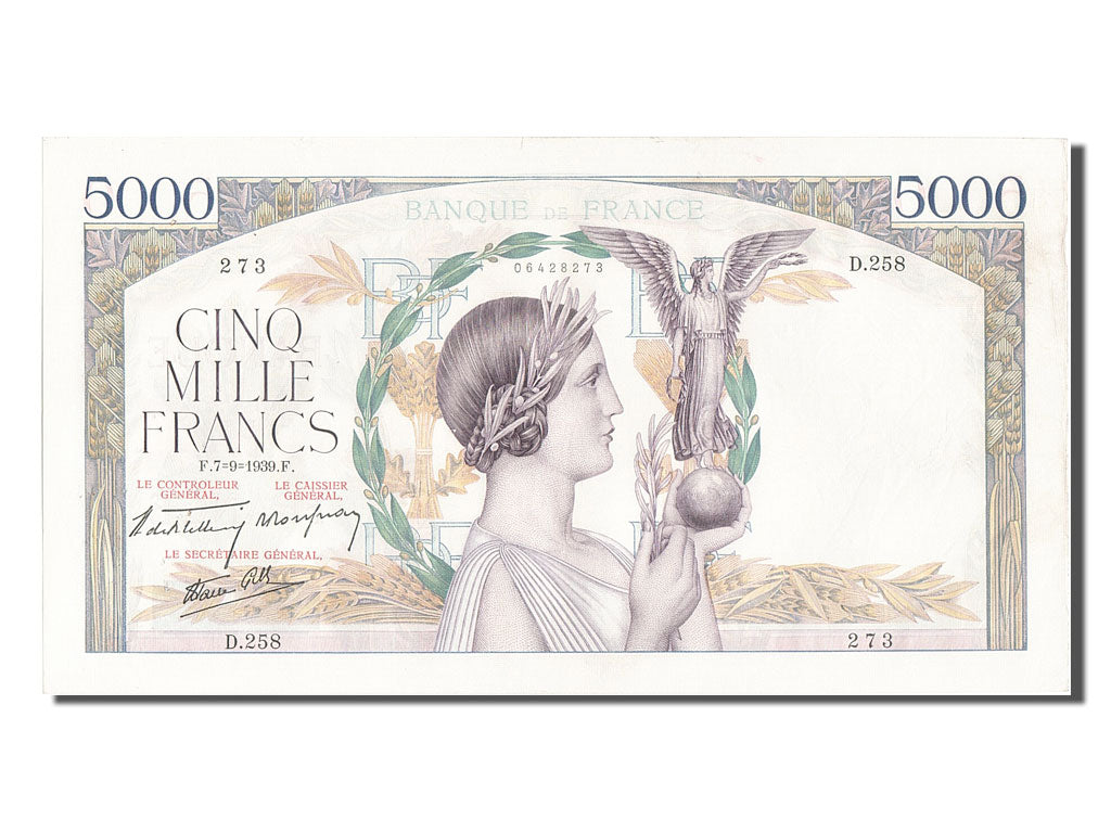 France, 5000 Francs, 5 000 F 1934-1944 ''Victoire'', 1939, KM #97a, 1939-09-07,.