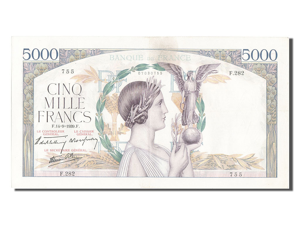 France, 5000 Francs, 5 000 F 1934-1944 ''Victoire'', 1939, KM #97a, 1939-09-14,.