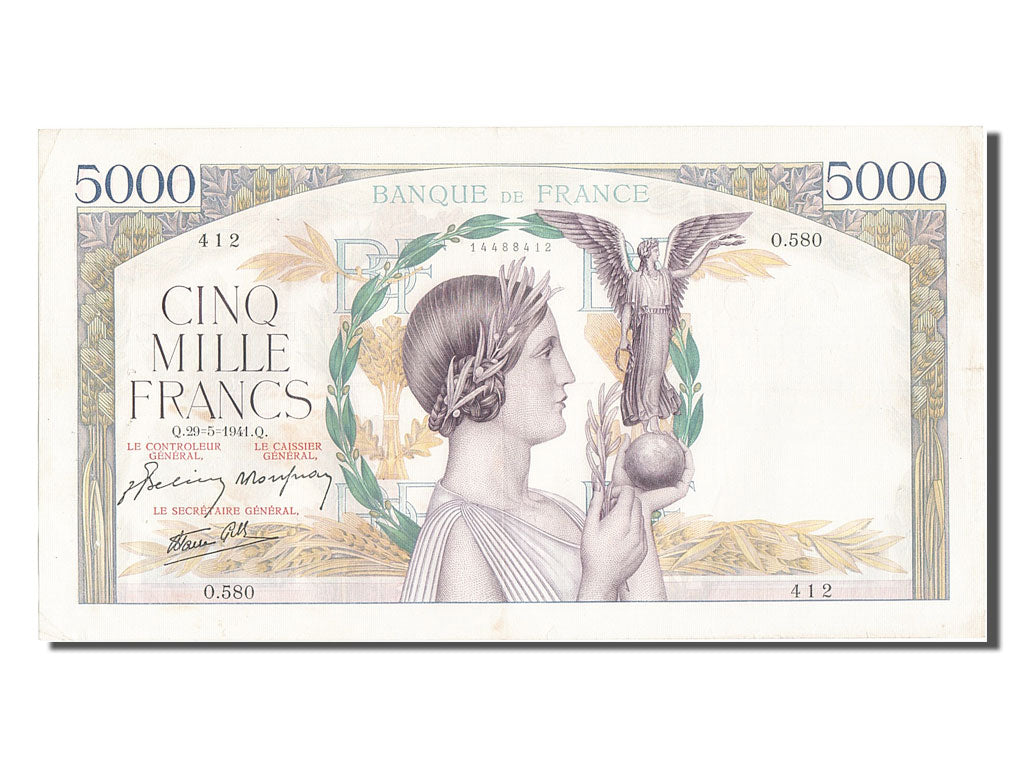 Francia, 5000 Francs, 5 000 F 1934-1944 ''Victoire'', 1941, KM:97c, 1941-05-2...