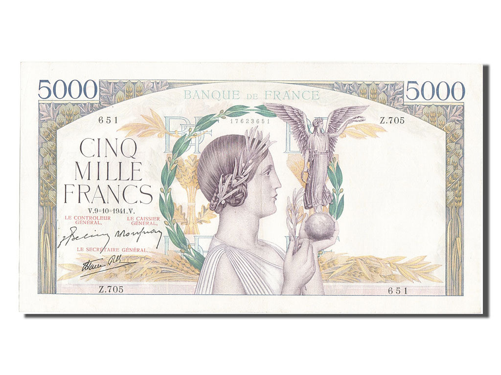 Geldschein, Frankreich, 5000 Francs, 5 000 F 1934-1944 ''Victoire'', 1941