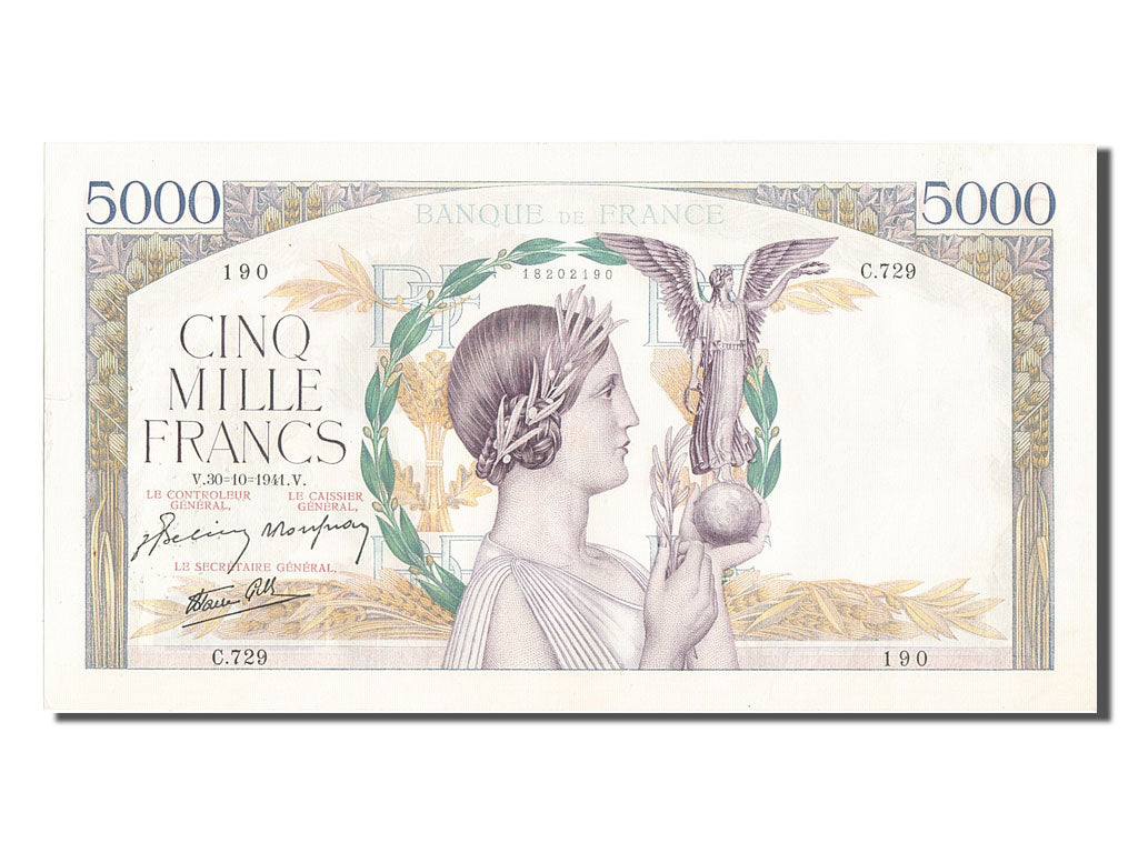 Billet, France, 5000 Francs, 5 000 F 1934-1944 ''Victoire'', 1941, 1941-10-30