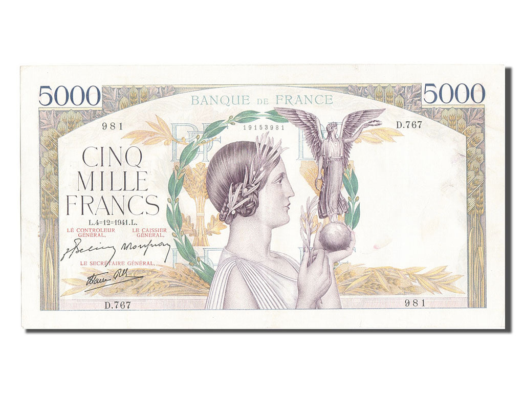 France, 5000 Francs, 5 000 F 1934-1944 ''Victoire'', 1941, KM #97c, 1941-12-04,.