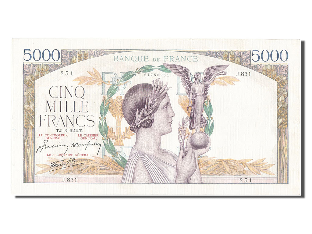 France, 5000 Francs, 5 000 F 1934-1944 ''Victoire'', 1942, KM #97c, 1942-03-05,.