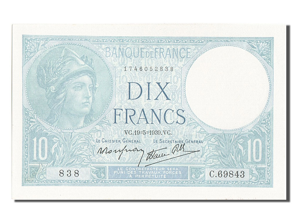 Banknot, Francja, 10 Francs, Minerve, 1939, 1939-05-19, UNC(65-70)