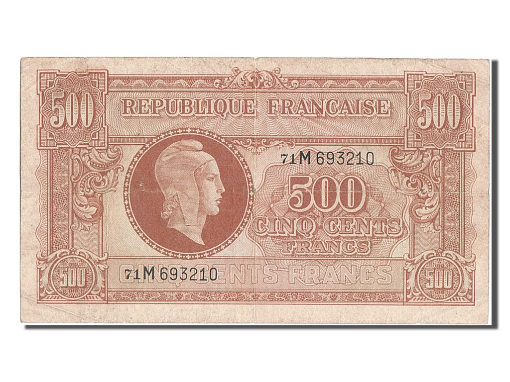 France, 500 Francs, 1943-1945 Marianne, KM #106, VF(30-35), 71M693210, Fayette..