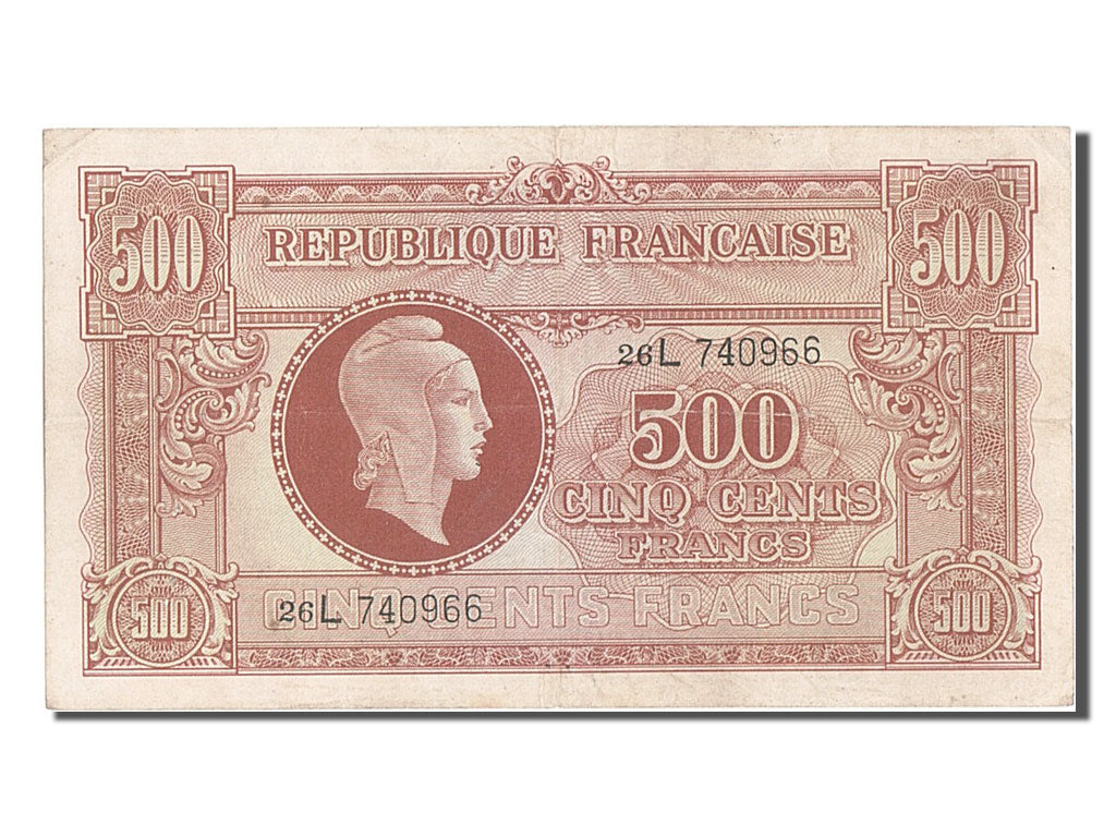 France, 500 Francs, 1943-1945 Marianne, KM #106, AU(50-53), 26L740966, Fayette..