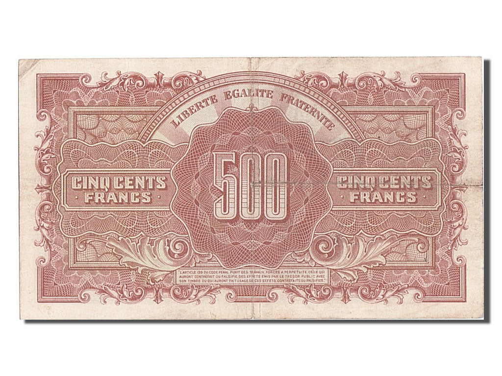 France, 500 Francs, 1943-1945 Marianne, KM #106, AU(50-53), 26L740966, Fayette..