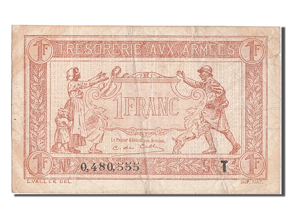 FRANCE, 1 Franc, 1917-1919 Army Treasury, VF(30-35), 0.480.555, Fayette #VF...