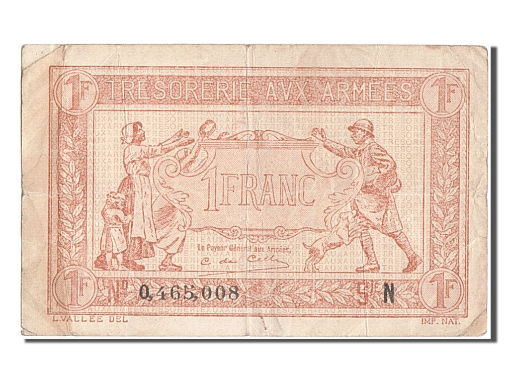 Billete, Francia, 1 Franc, 1917-1919 Army Treasury, BC+, Fayette:VF 4.1, KM:M5