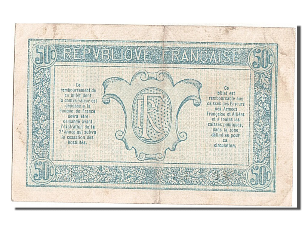 France, 50 Centimes, 1917-1919 Army Treasury, KM #M1, EF(40-45), L, Fayette...