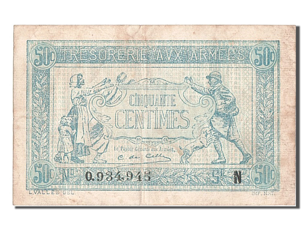 France, 50 Centimes, 1917-1919 Army Treasury, KM #M1, VF(30-35), N, Fayette...