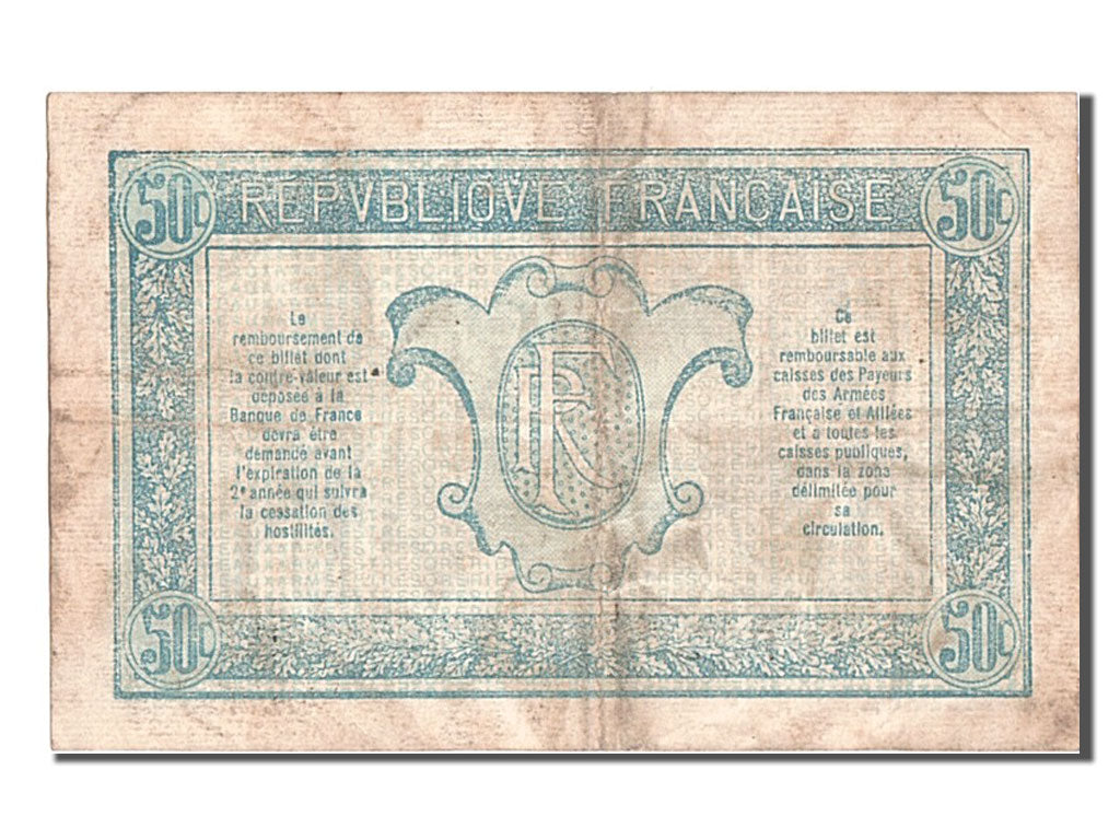 France, 50 Centimes, 1917-1919 Army Treasury, KM #M1, VF(30-35), N, Fayette...