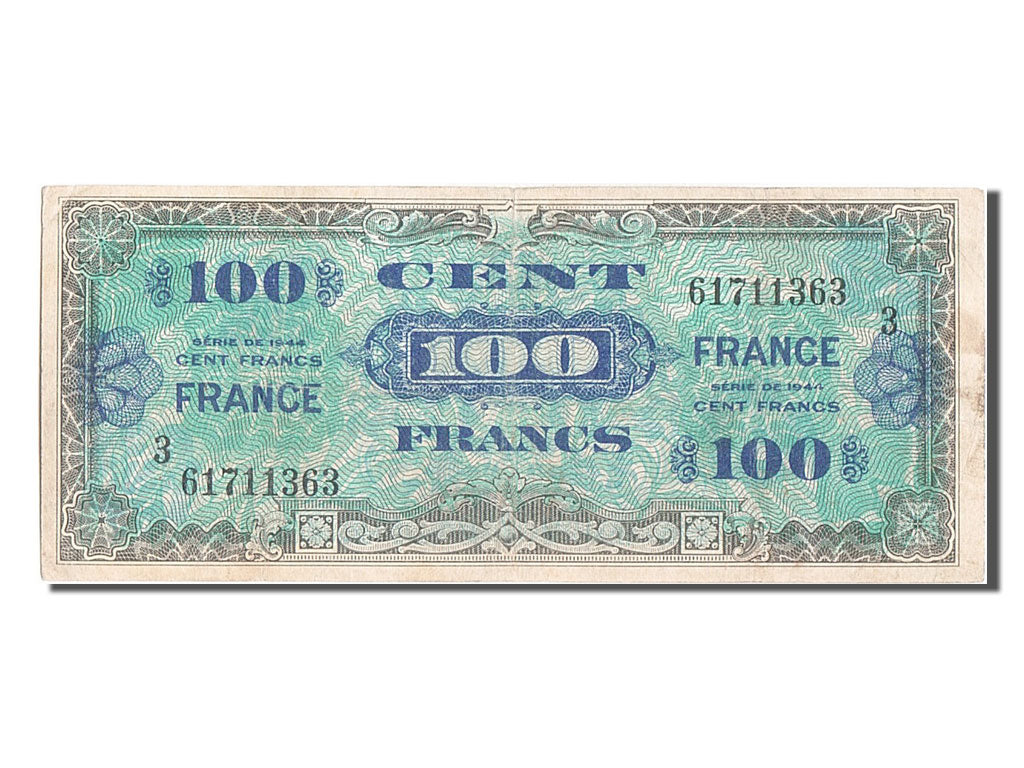 France, 100 Francs, 1945 Verso France, 1945, KM #123c, 1945-06-04, AU(50-53), 3.
