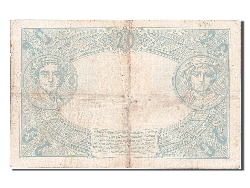Biljet, Frankrijk, 20 Francs, 20 F 1905-1913 ''Bleu'', 1912, 1912-07-11, TB+