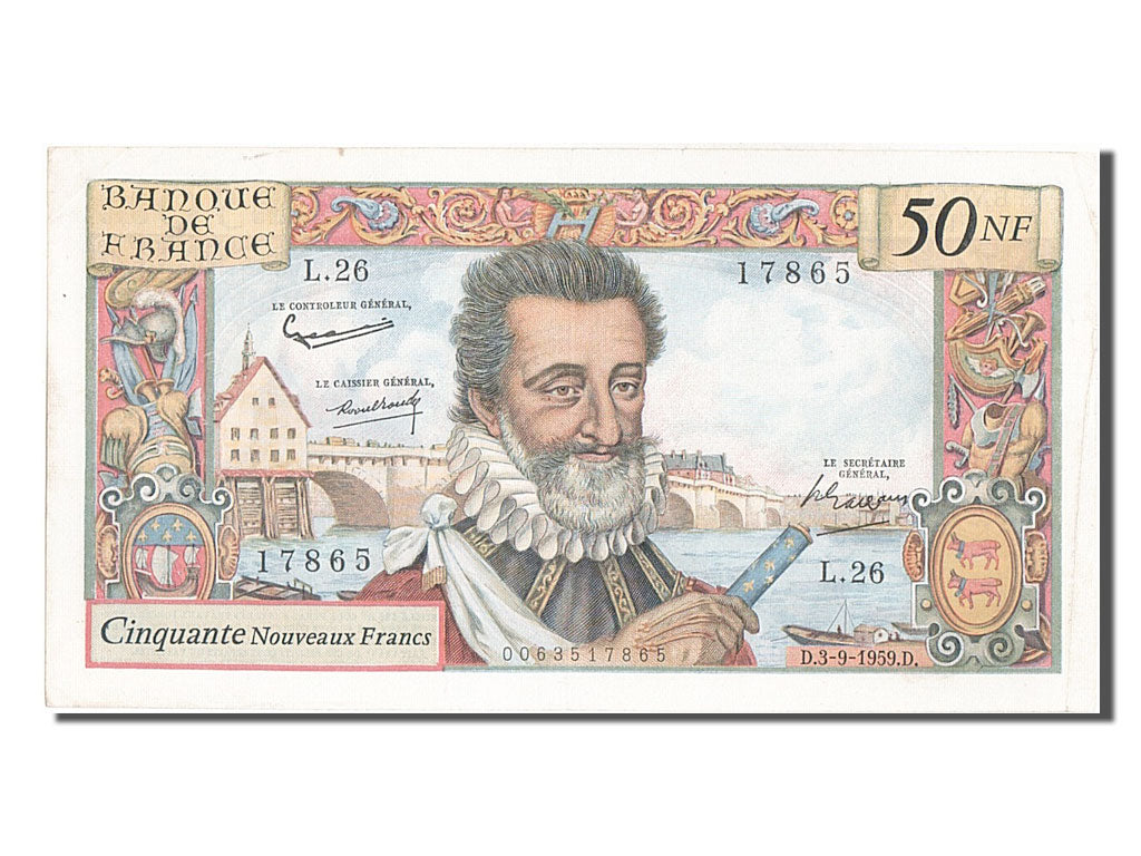 France, 50 Nouveaux Francs, 50 NF 1959-1961 ''Henri IV'', 1959, KM #143a,...