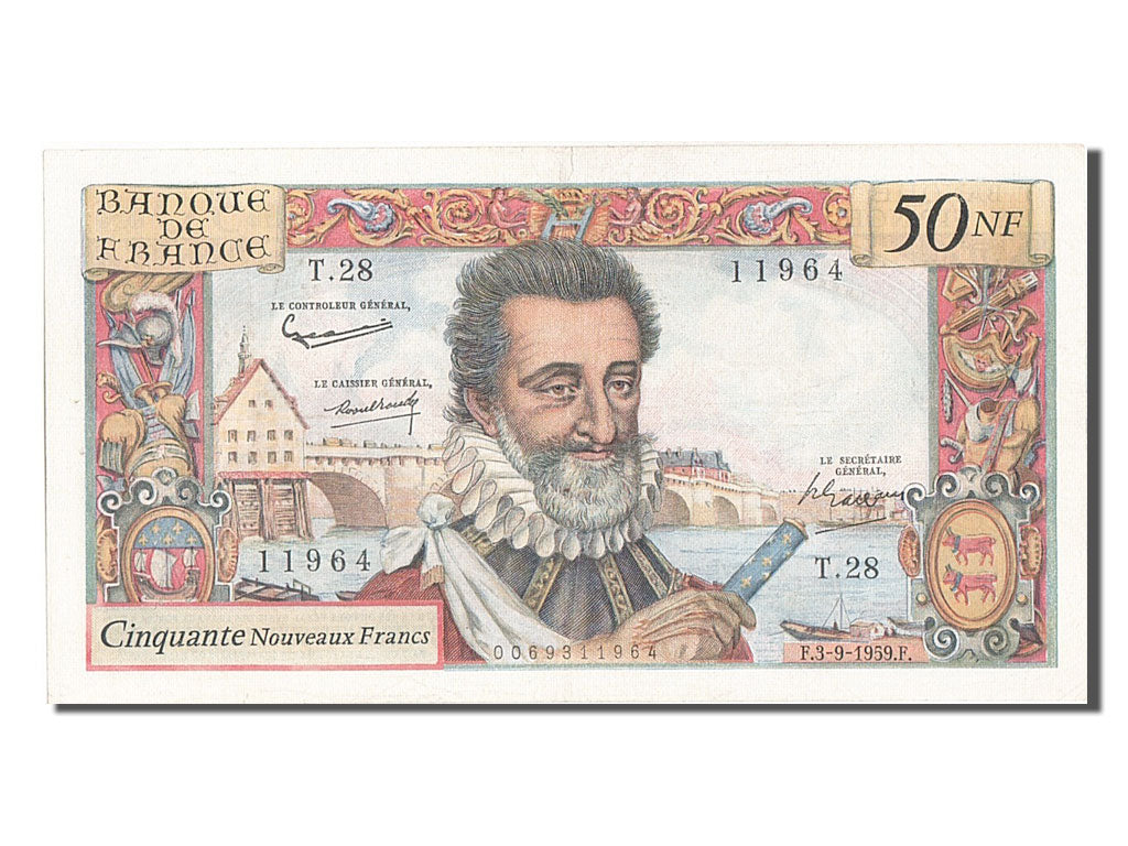 France, 50 Nouveaux Francs, 50 NF 1959-1961 ''Henri IV'', 1959, KM #143a,...