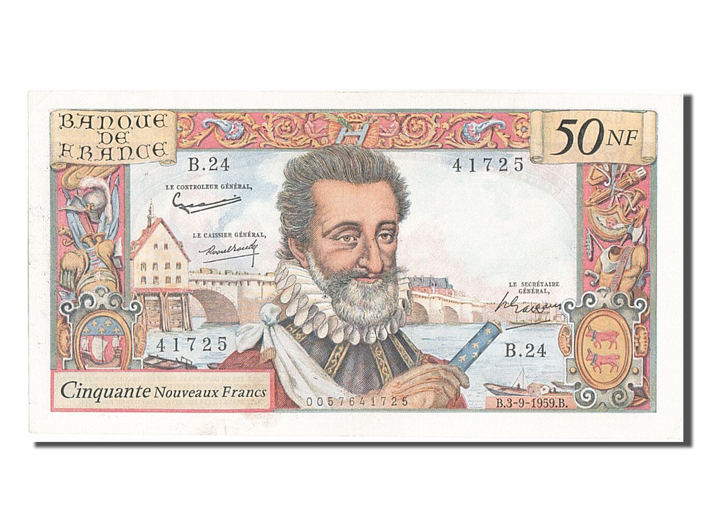 France, 50 Nouveaux Francs, 50 NF 1959-1961 ''Henri IV'', 1959, KM #143a,...