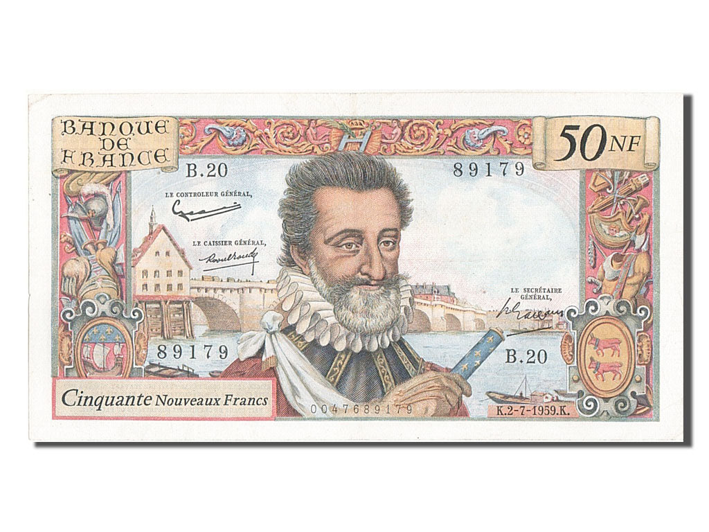 France, 50 Nouveaux Francs, 50 NF 1959-1961 ''Henri IV'', 1959, KM #143a,...
