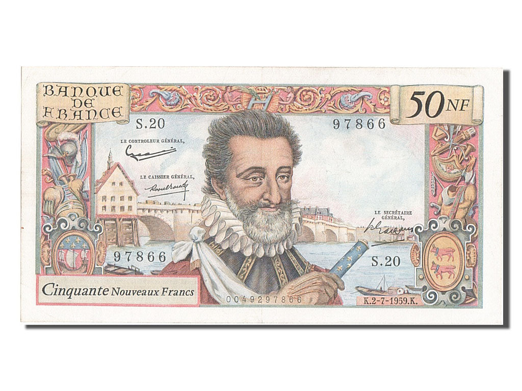 France, 50 Nouveaux Francs, 50 NF 1959-1961 ''Henri IV'', 1959, KM #143a,...