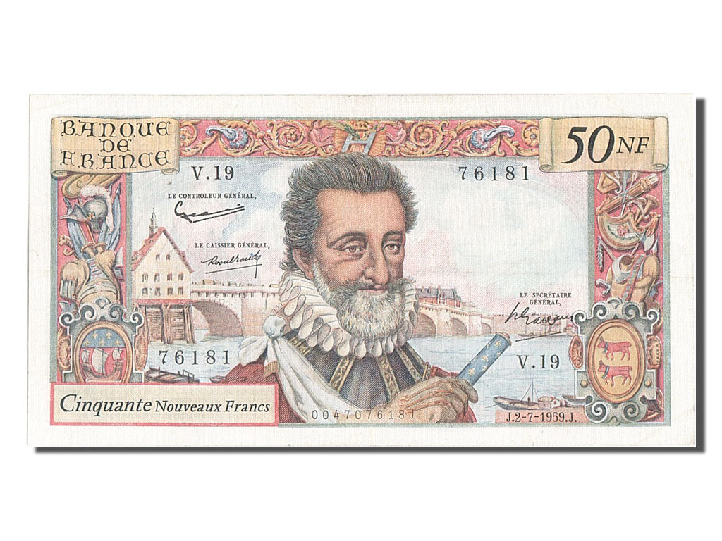 France, 50 Nouveaux Francs, 50 NF 1959-1961 ''Henri IV'', 1959, KM #143a,...