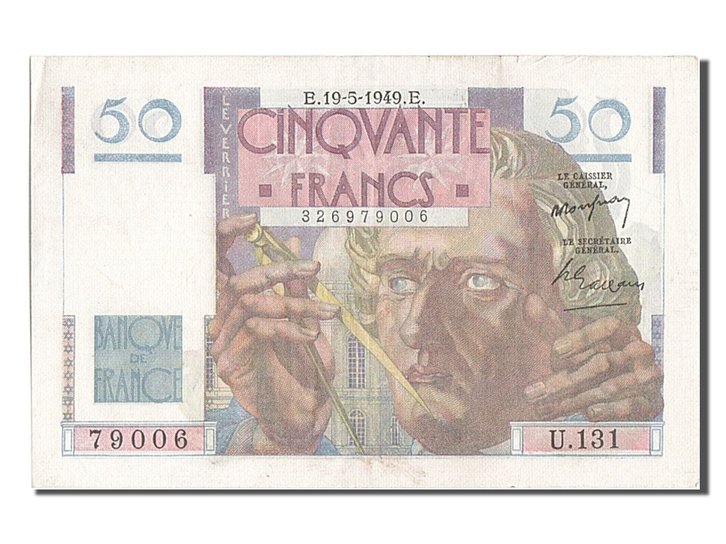 France, 50 Francs, 50 F 1946-1951 ''Le Verrier'', 1949, KM #127b, 1949-05-19,...