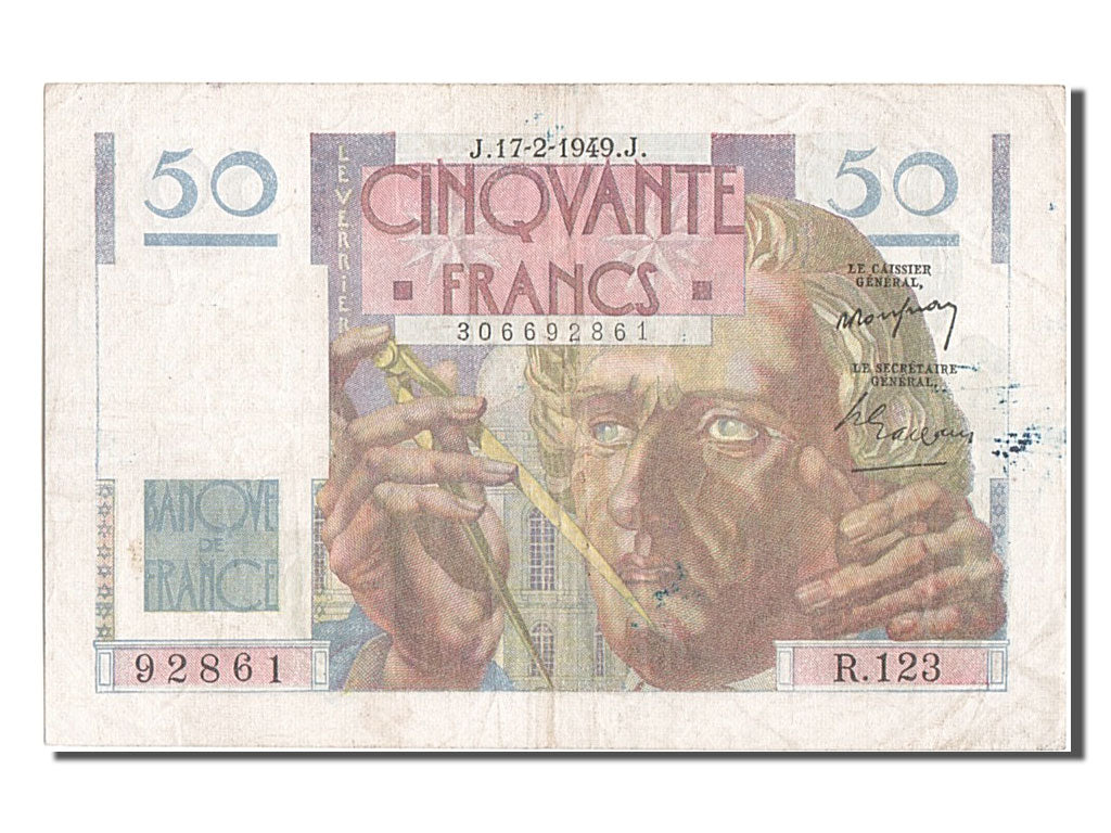 France, 50 Francs, 50 F 1946-1951 ''Le Verrier'', 1949, KM #127b, 1949-02-17,...