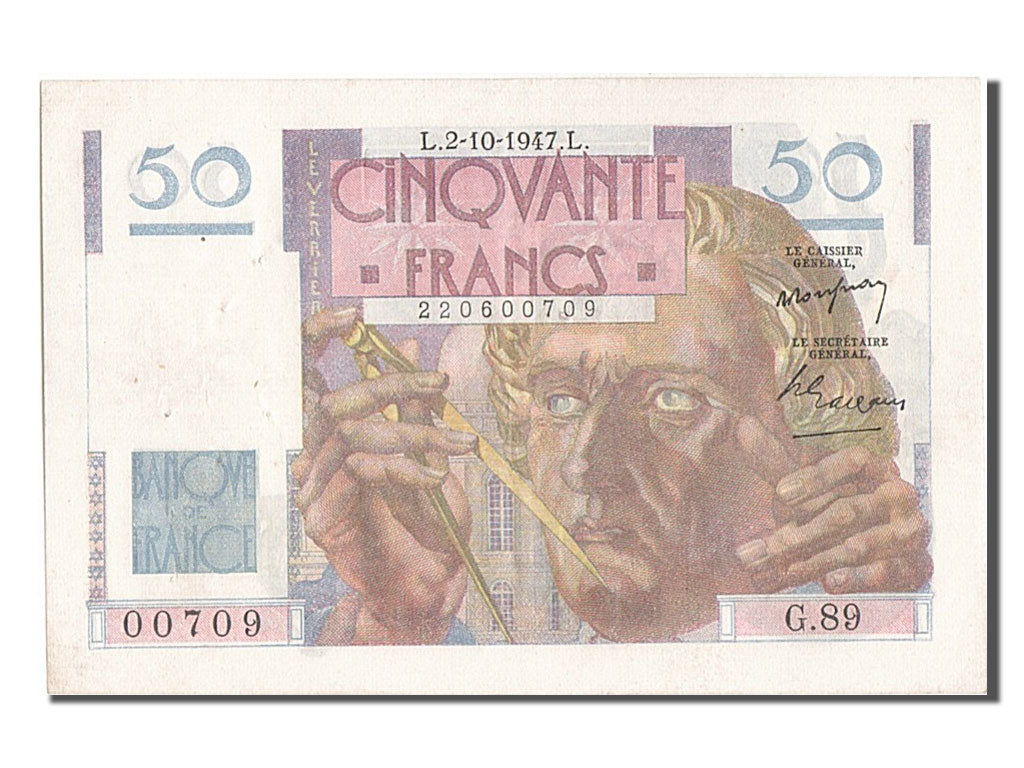 France, 50 Francs, 50 F 1946-1951 ''Le Verrier'', 1947, KM #127b, 1947-10-02,...