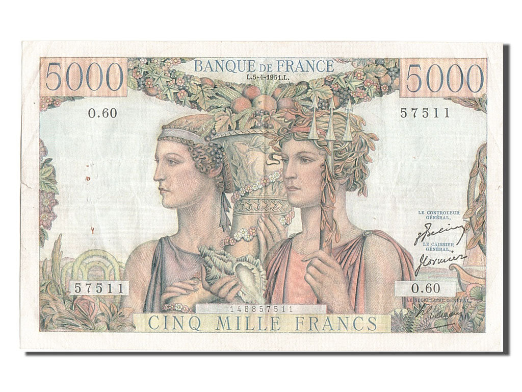 Billet, France, 5000 Francs, 5 000 F 1949-1957 ''Terre et Mer'', 1951