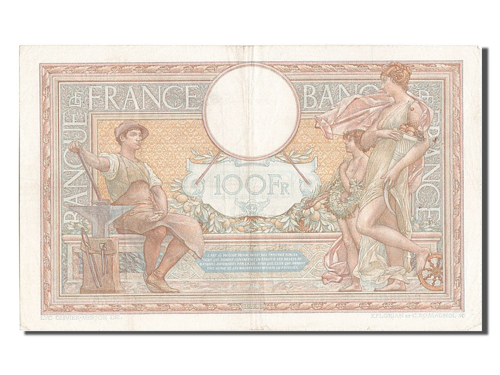 Biljet, Frankrijk, 100 Francs, 100 F 1908-1939 ''Luc Olivier Merson'', 1939