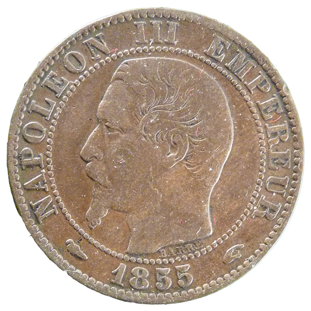 FRANCE, 5 Centimes, 1855, Paris, VF(20-25), Bronze, Gadoury #152, 4.80