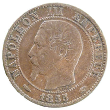 FRANCE, 5 Centimes, 1855, Paris, VF(20-25), Bronze, Gadoury #152, 4.80